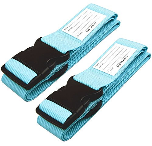 OW-Travel Kofferband Gurt Schwerlast Personalisierter Koffergurt mit Adressschild. Luggage Strap Gepäckgurt Koffer Gurt Kofferbänder Koffergurte Farbig Koffer Gurt 2 Stück Blau
