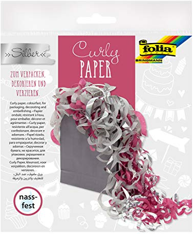 folia 99902 - Curly Paper silber, Papierlocken aus nassfester Blumenseide, zum Verzieren und Verpacken, ideal für Geschenke oder zum Basteln