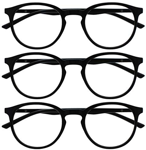 OPULIZE MET Blaulichtfilter Lesebrille für Damen Herren - 3er-Pack - Runder Brille - Blendfreie UV400-Schutz - Federscharniere - Anti-Müdigkeit - Schwarz +1.50