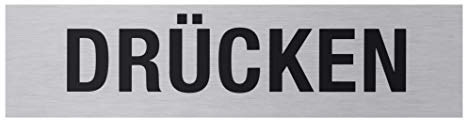 Metafranc Klebeschild Drücken – Aus Aluminium – 160 x 40 mm | In moderner Edelstahl-Optik – Selbstklebende Rückseite – Beschilderung – Infoschild – Gewerbekennzeichnung