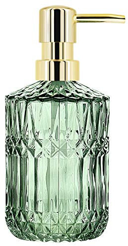 YunNasi Seifenspender Nachfüllbarer Flüssigseifen Spender aus Glas für Geschirrspülmittel, Shampoo-Lotion, Badezimmerarbeitsplatte, Küche, Waschküche (Grün)