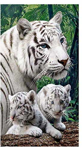 Große Strandtücher XXL Badetuch Schnell Trocknend Wasseraufnahme Extra Microfiber ,3D Tiger Weiß Motiv Handtuch Erwachsene Kinder Jugend Herren Erwachsene Kuscheldecke Surfer (150 x 200 cm)