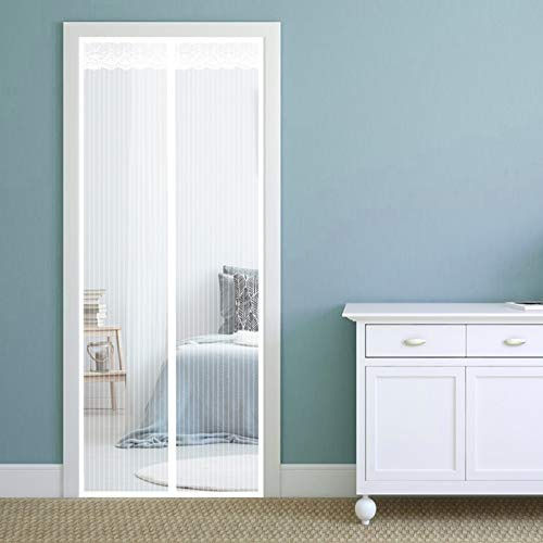 GOUTUI Moustiquaire Porte Fenetre AimantéE, 90x245cm Keeps Mosquitoes Moustiquaire Enroulable Mailles Ultra Fines pour Salon, Fenêtre de Balcon, Porte Cave, Blanc