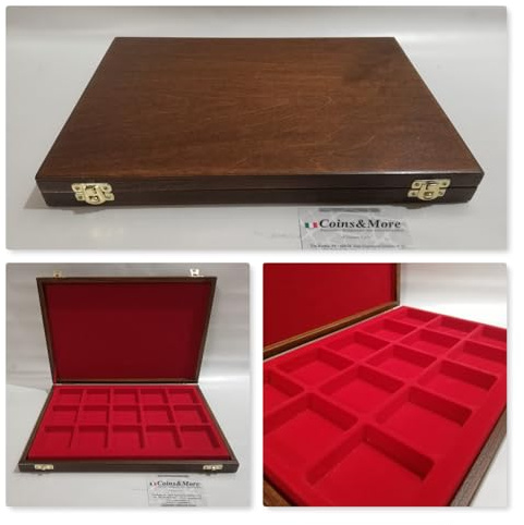 Coins&More Vetrina Espositore Artigianale in Legno per Orologi da Tasca, Gemme, Fossili e Minerali, Interno Morbido Foderato, Cofanetto Numerato e Certificato