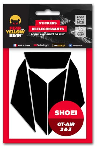 FEAR THE YELLOW BEAR YELLOW BEAR FYB© Set mit 5 reflektierenden Aufklebern, wiederverwendbar, kompatibel mit Helm Shoei GT Air 2 und 3™, 3M™ Technologie, Schwarz