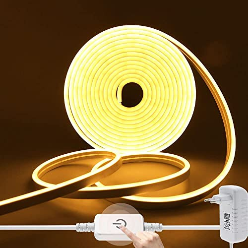 Wisada Neon LED Streifen 1m, 12V 2835 120LEDs/m Silikon Flexibler Neonstreifen, Dimmbar Warmweiss Neon LED Lichtband mit Berühren Dimmer & Netzteil für Schlafzimmer