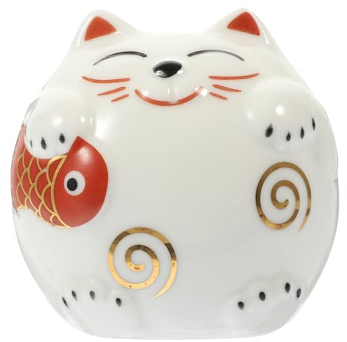 NUOBESTY Salvadanaio Gatto Fortunato in Ceramica, Maneki Neko Bianco, Decorazione Per Casa, Per Bambini, 7x7x6.5cm