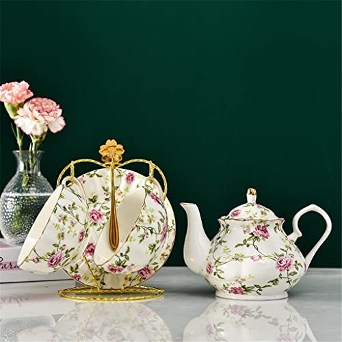 Rose Rattan Bone China Teeservice Nachmittagstee Tassenset Teekanne Porzellan 1 Teekanne 2 Tassen und (B wie abgebildet)