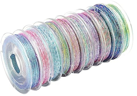 UR URLIFEHALL 10 Rollen 3-lagige, metallische Kordel, 0,3 mm, Schmuck, Polyester, geflochtener Faden, Bastelschnur für Ornamente, hängende Geschenkverpackungen