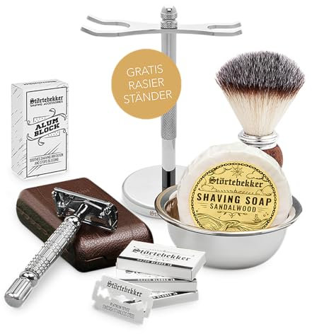 Störtebekker® Premium Gentleman Essential Set - Hochwertiges Rasierset für eine perfekte Rasur - mit Rasierhobel, Rasierpinsel, Rasierseife, Rasierschale, Rasierklingen, Rasierständer und Alaunstein