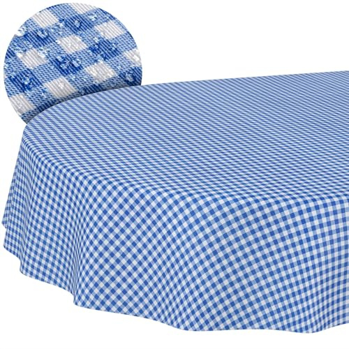 ANRO Tischdecke abwaschbar Vichy-Karo Blau oval 180x140 cm Gartentischdecke | Tischwäsche aus beschichtetem Stoff – schmutz- & wasserabweisend, pflegeleicht – waschbar bei 30 °C