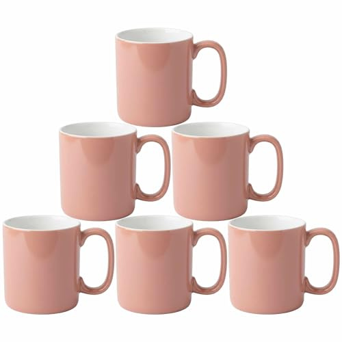 superyes Large Ceramic Coffee Mugs-Set of 6, 12oz(360ml) Barrel Cup for Cappuccino Latte, Easy-Grip Handle, Matte Black Outside, Lemon Yellow Interior