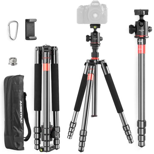 Trípode AMBITFUL GM01 KIT, con Bolsa de Transporte, Placa de Liberación Rápida, Trípode de Viaje Profesional para Cámaras Réflex Digital Canon, Nikon y Videocámaras
