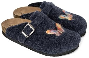 Terlik Sabo Suela de Corcho ST1071 Zuecos de Fieltro Pantuflas Zapatos Sabot, Mujer, Mariposa Azul Marino, EU 37