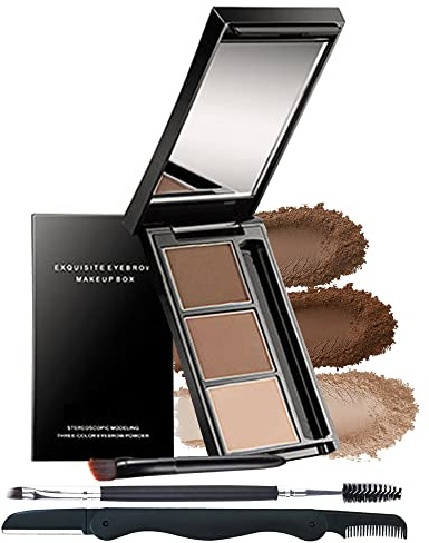 Eyebrow Powder Makeup Kit-3 Colors Eye Brow Tint Palette Long-Lasting Waterproof,Dark Medium light Brown Filler,Fill Sculpt Full Eyebrow,Face Contour for Women,With Mirror,Brow Tool-Set 02