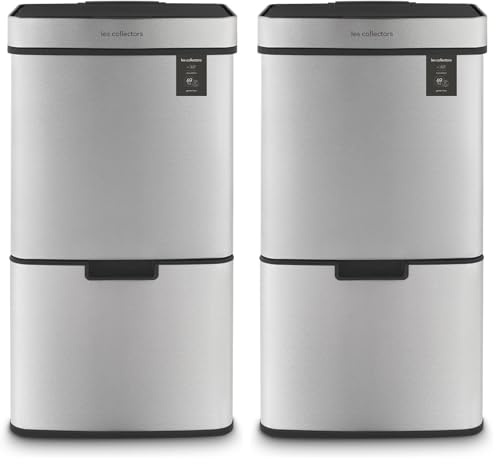 Les Collectors Poubelle de tri à capteur Inox brossé N°1012, Capacité 69L, 3 Compartiments (47+11+11L), Ouverture Supérieure Automatique, Système Détection Infrarouge, Fermeture Silencieuse, Design