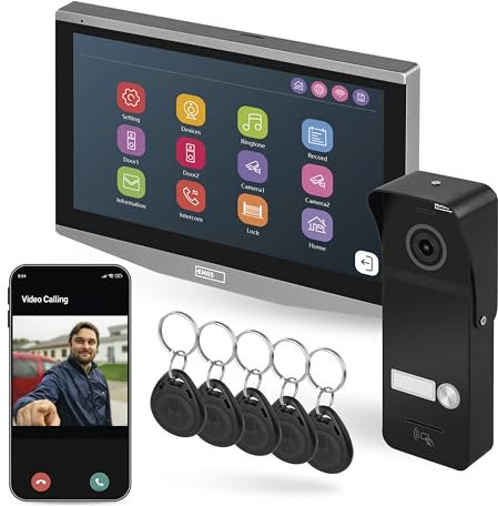 EMOS GoSmart - Smart Home Video Türsprechanlage mit App - WiFi - Intercom mit Full-HD Kamera 2MP mit Nachtsicht, RFID, 7'' LCD-Display, Touchscreen, Türschlosssteuerung - wasserdicht - schwarz