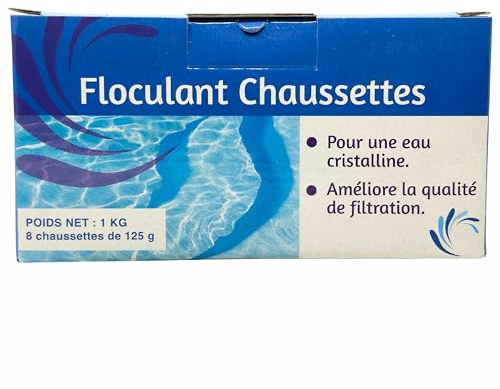 Floculant en Chaussettes pour Piscine – Clarification Efficace pour Filtres à Sable, Boîte de 1 KG – 8 Chaussettes de 125g