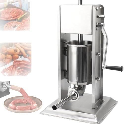 URJWAN Manuelle WurstfüLlmaschine Mit GroßEr KapazitäT, Vertikaler FüLler Aus Edelstahl 304 Mit Zwei Geschwindigkeiten, WurstfüLlmaschine Mit 4 FüLlrohren,5L