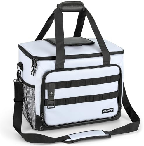 ZAKEEP Soft Cooler Bag, Large Leakproof Beach Cooler, 30 Cans Collapsible Cooler with Adjustable Shoulder Straps, Ice Chest, Portable Insulated Bag Camping Coolerbag for Travel&Camping&Picnic, White