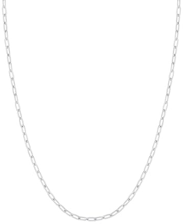 FOCALOOK Collar Plateado Mujer Cadena Fina Eslabones Rectangulares Acero Inoxidable 316L Apilable Clip de Papel 1.8mm 24 Pulgadas Joyería Simple Sencilla Regalo Madre Pareja