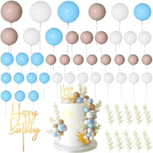 MIAHART Ball Cake Toppers Boho Grass Cake Topper Ball Cake Insert Decoration for Birthday Wedding Baby Shower Party Decorations Boho Themed Party Supplies（53pcs）