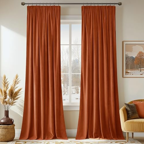 MIULEE Samtvorhang Kräuselband Blickdicht 2er Set Orange-rot 140x300cm | Samtvorhang schwer blickdicht, thermische Isolierung, Kräuselband, edler Look für Wohn- und Schlafzimmer