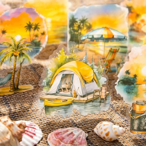 Scrapbooking Zubehör Stickers Set 180pcs Landschaftssticker rlaub Zubehör Sticker Fotoalbum Decorative Sticker Sandstrand Stickers for Bullet Journal Album Craft Calendar(Faraway Landscape)