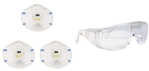3M 8822 Lot de 3 Masques respiratoires filtrant coque avec soupape contre particules irritantes & Brueder Mannesmann M40100 Glasses