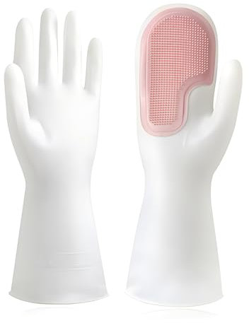 JYJLLM Pair of Magic Dishwashing Cleaning Gloves，rubber gloves medium，washing up gloves，Reusable Silicone Brush Scrubber Heat Resistant for Kitchen Bathroom Cleaning Pet Hair Care Car Washing
