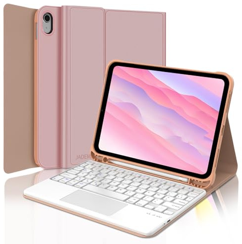 Étui Clavier avec Trackpad pour iPad 10eme Generation 2022/11eme Generation A16 2025, AZERTY Clavier avec Pavé Tactile pour iPad A16 11/10, Détachable sans Fil Clavier avec Porte-Crayon, Rose