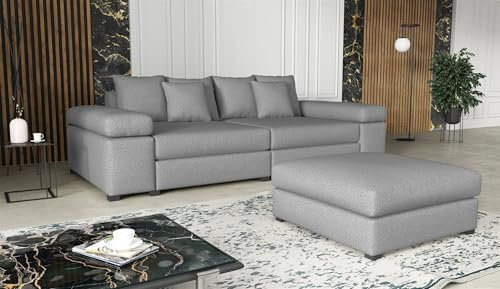 Fun Möbel Big Sofa Couchgarnitur Megasofa Riesensofa Arezzo inkl. Hocker div. Stoffe (Stoff: Now or Never, Hellgrau)