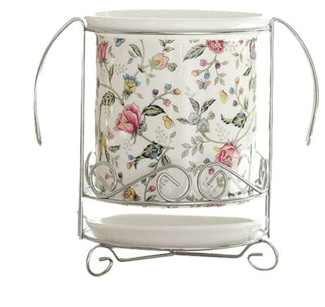 GLigeT Porta Mestoli da Cucina Portaposate in Ceramica da bancone, portaposate Bianco con griglia in Metallo, portaposate Decorativo, portautensili Porta Posate Cucina