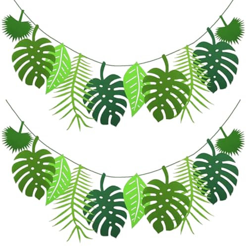 Vordpe 2 Stück Dschungel Deko Geburtstag, Tropische Blätter Girlande Kinderzimmer, Deko sommerparty draußen, Hawaii deko, Palmenblätter Deko, Monstera deko