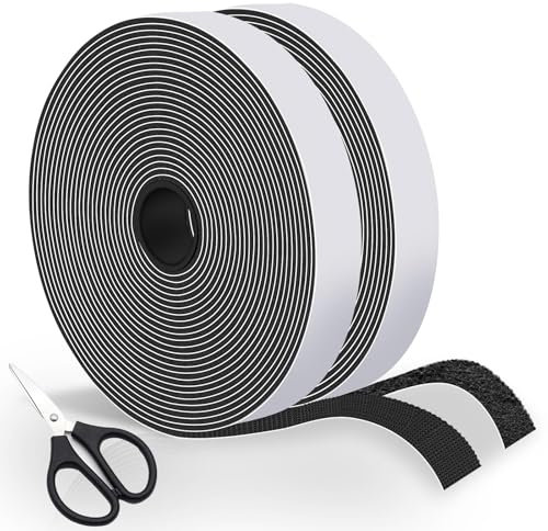 VEGCOO Klettband Selbstklebend Extra Stark,20MM x 12M Doppelseitiges Klebeband Starkes Doppelseitiges Klebeband Schneidbares Klettverschluss Selbstklebend für Messen Teppiche etc.