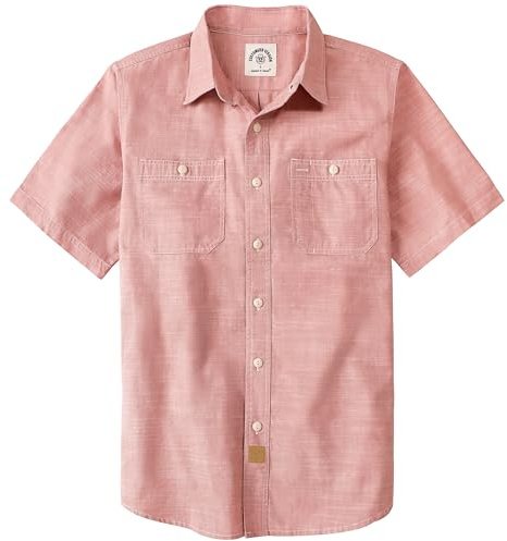 Dubinik® Camicia Uomo Maniche Corte in Chambray Cotone Leggero vestibilità Regular Due Tasche Stile Urban Casual