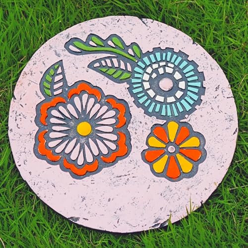 Trittstein für Blumen im Freien, Trittstein für Gartenwege, 25,4 cm Wegstein für Terrassen, Haustürdekor, Willkommen-Zuhause-Stufensteine für den Garten, Richtungssteine (grau) (pink)