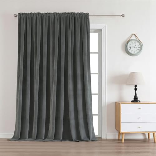 Joydeco Samtvorhang,Grau Thermovorhang Kälteschutz, Elegant Verdunklungsvorhänge, Schallschutz Blickdicht Samt Gardinen Wohnzimmer Schlafzimmer Winter 1 Stück