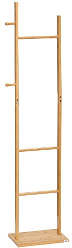 HOMCOM Garderobenständer mit 2 Haken, 3 Stangen, 36 x 24 x 168 cm, Natur | Kleiderständer, Jackerständer für Hüte, Kleidung, Eingang, Flur, Bambus