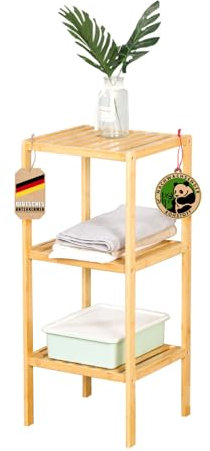 Floordirekt Bambus Regal, schmales Standregal für Badezimmer, Schlafzimmer, Wohnzimmer, Holzregal mit 3/5 Etagen, Regal Größe 34 x 33 x 80 cm (Lowa) (3 Etagen)