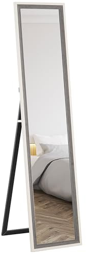 HOMCOM Full Length Mirror 157x37 cm Standing oder Wandspiegel mit MDF-Rahmen und Standfuß für Wohnzimmer Schlafzimmer Weiß und Grau