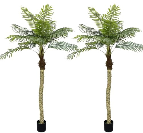 Minnhua 8ft Artificial Palm Tree,Tall Phoenix Palm Tree, Large Faux Palm Plants for Outside Patio with 15 Trunks Leaves for Home Indoor Office Patio Porch（2 pcs）