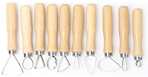 Baxnore Clay Tools Set, 10PCS Pottery Sculpting Tools for Carving & Modelling - Professional Scraffito Tools, Clay Loop & Ribbon Tools with Wooden Handle for Beginners, Polymer & Air Dry Clay