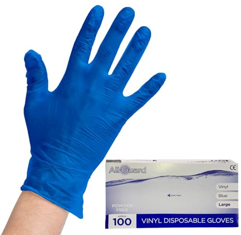 Tezraftaar® 1000 x Vinyl Disposable Gloves Blue Powder Free XL Hand Glove for Medical Laboratory Food Handling Barber Shop Cooking Cleaning First Aid
