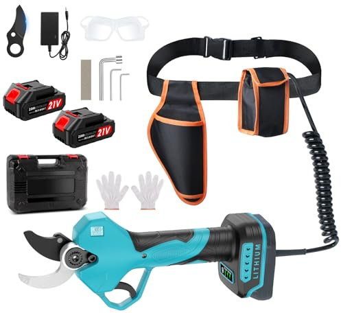 Forbici Potatura a Batteria, con Marsupio e Cavo di Prolunga, Apertura Massima Della Lama 50 mm, Batteria SK7 da 21V 2*2000mAh, Forbici da Potatura con Motore Brushless per Giardinaggio, Alberi Frutto
