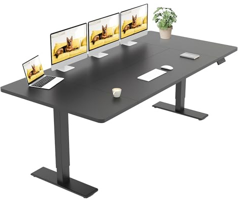 SANODESK Höhenverstellbarer Schreibtisch mit Dual-Motor 200 x 80 cm | Extra große Arbeitsfläche, 72–121 cm höhenverstellbar, 90 kg belastbar, 4 Speicherpositionen, leiser Antrieb(Schwarz+Schwarz)
