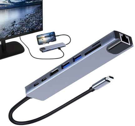 USB C Port Hub, USB C Port Hub 4K-bildutgång, dataöverföring, | USB-adapternav för arbete, bärbar dator, surfplatta, telefon, bildskärm, projektor, stationär, bärbar dator, resor,