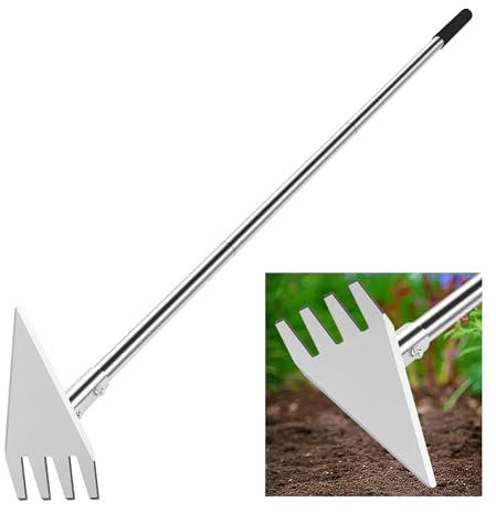BARAYSTUS Hoe Garden Tool, 2-in-1 Garden Hoe & Weed Rake, 29.5-57.7 Adjustable Long Handle, Stainless Steel Cultivator for Weeding, Digging, Loosening Soil, Planting & Root Removal