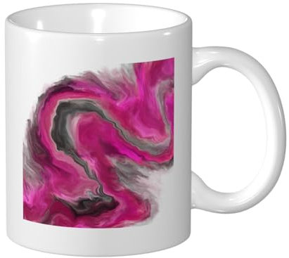 YXDVPALNE Magenta Schwarz Grau Juwel Ton Fluid Art Swirl, Keramiktasse Keramikbecher Teetasse Kaffeebecher 330 ml