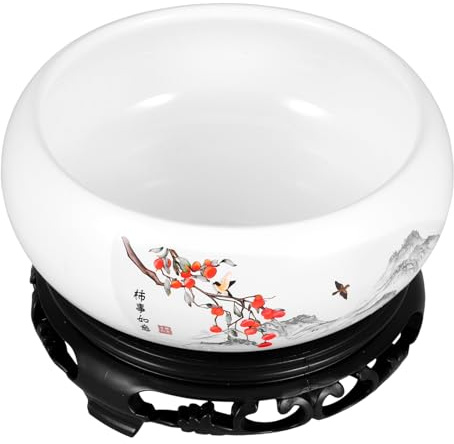 Kisangel Hydroponischer Runder Keramik Blumentopf mit Sockel für Lotus und Narzissen Dekorativer Robuster Pflanzer im Chinesischen Stil für Zuhause und Indoor Räume